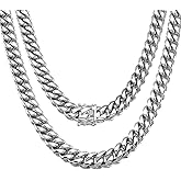 Jewelry Kingdom 1 Mens Necklace High Polished, Silver Chain Miami Cuban Link Chain 12MM for Men's Jewelry, Necklace for Women, 316L Stainless Steel(Necklace, 20")