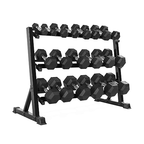 CAP Barbell Rubber Coated Dumbbell Set with Storage Rack (5-50 Lb