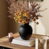 Ceramic Flower Vase, 6 Inch Decorative Rustic Vase Farmhouse Boho Vase for Centerpieces,Terracotta Vases for Home Decor, Living Room,Shelf,Wedding,Black