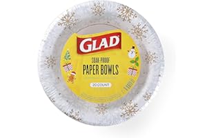 Glad Everyday Disposable Paper Bowls with Holiday Gold and Silver Snowflake Design | Heavy Duty Paper Bowls, Microwavable Paper Bowls for Everyday Use | 12 Ounces, 20 Count