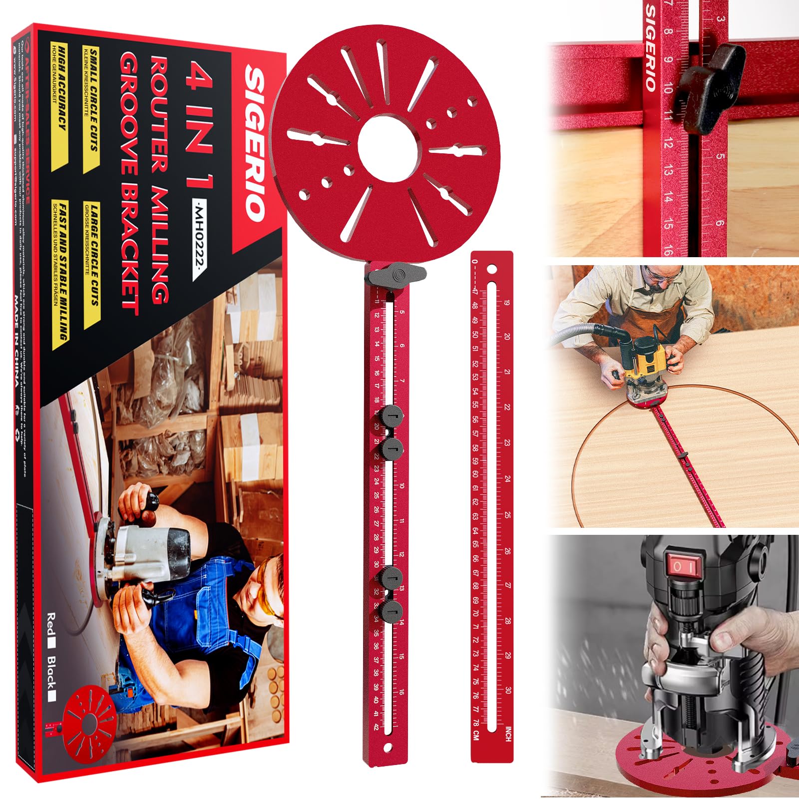 Photo 1 of Sigerio New 4 in 1 Router Milling Groove Bracket, Aluminum Alloy Router Circle Cutting Jig, Multifunctional Router Guide Cutting Large Circles From 10" to 58", Adjustable Woodworking Tool (Rose Red)