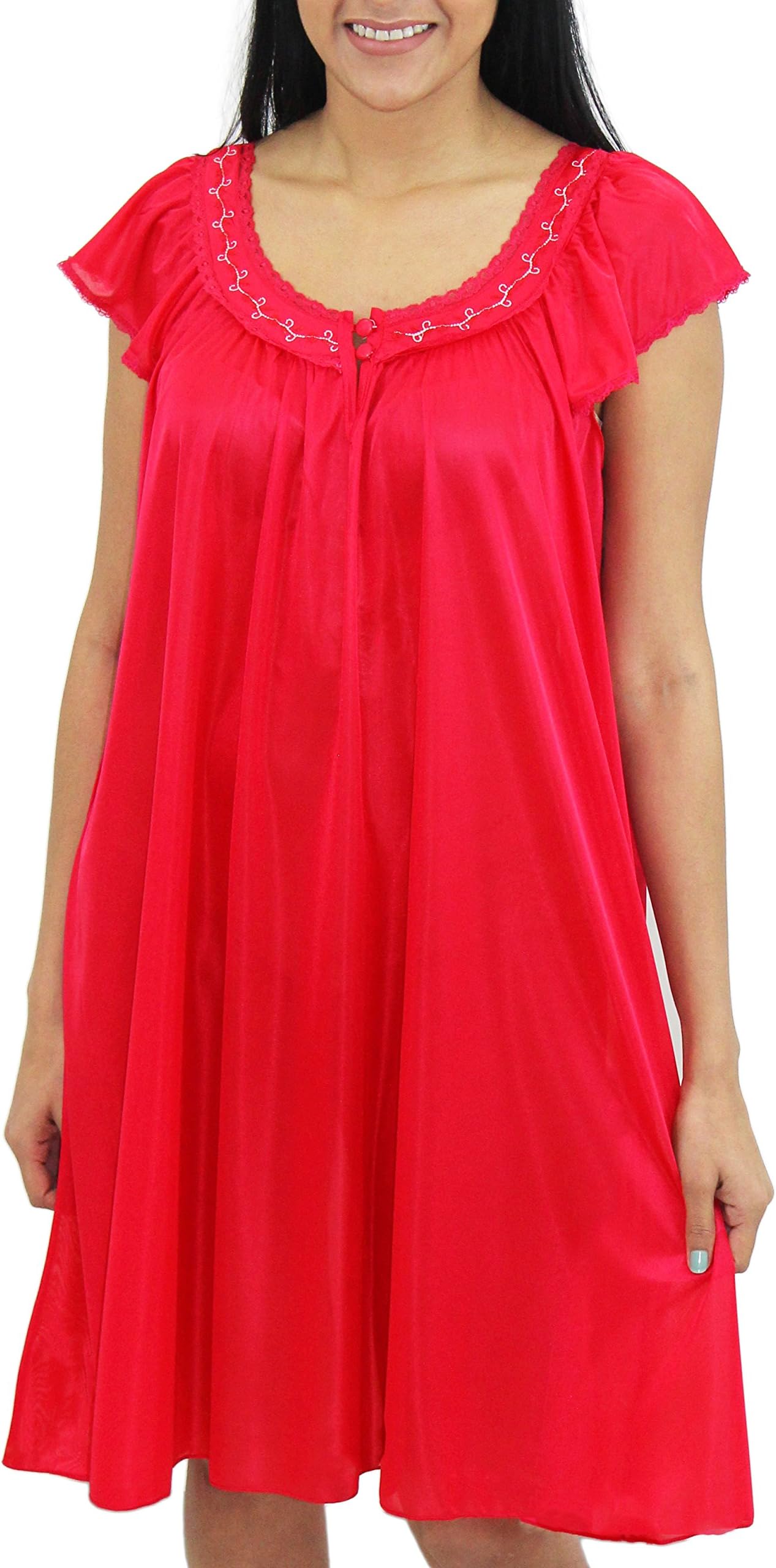 Venice Womens' Silky Looking Embroidered Nightgown 19N