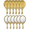 YUSONG 12 Pcs Handheld Mirror with Handle, Makeup Compact Hand Mirrors for Women Travel Small Vintage Purse Mirrors, Hand Held Compact Packet Mini Face Makeup for Girls Decorative (Gold)