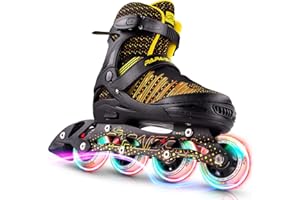 PAPAISON Inline Skates for Boys and Girls with Full Light up Wheels, Beginner Adjustable Illuminating Roller Skates for Kids Youth Women and Men…