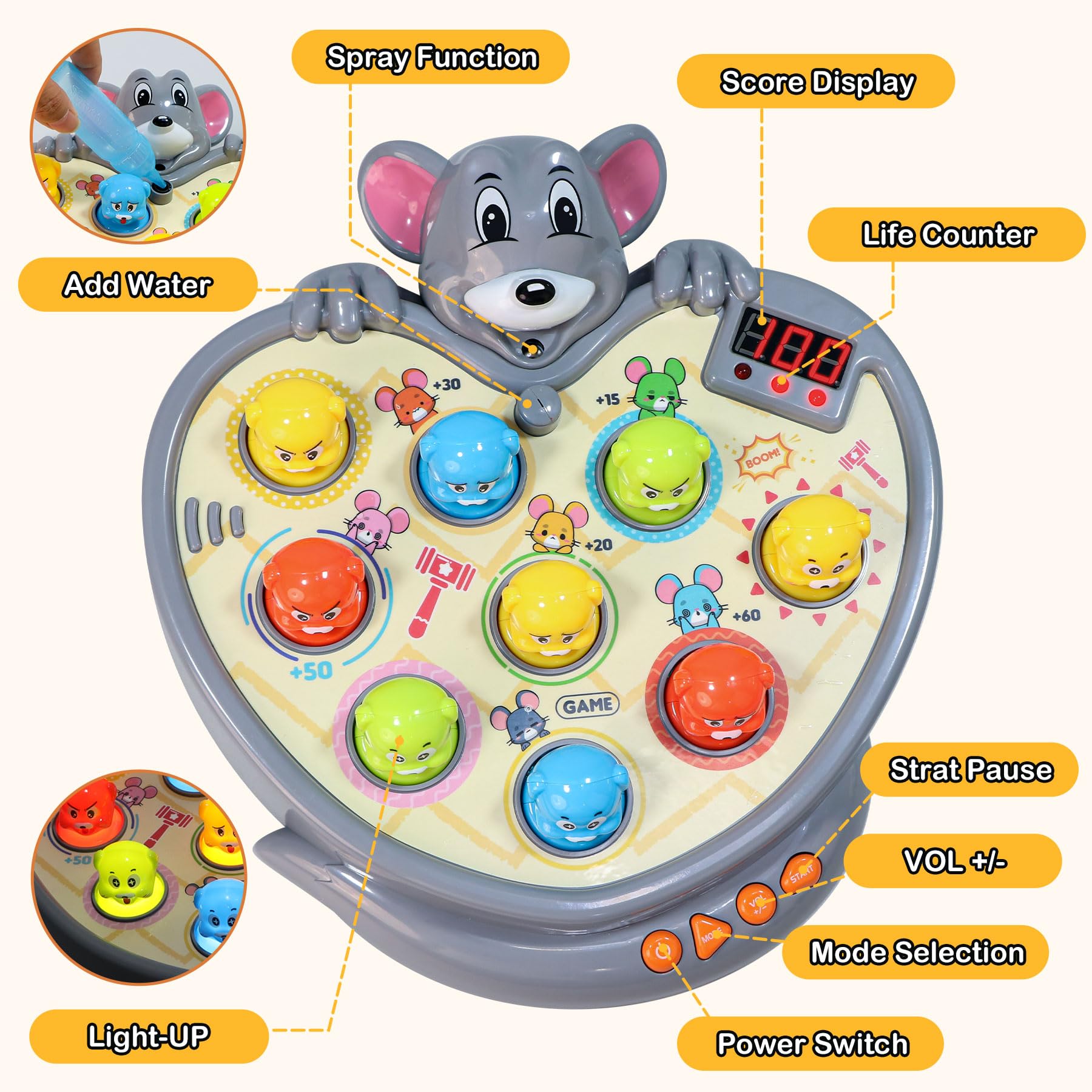 Hammer Pounding Game,Toys for 2 + Year Old Boys,Fine Motor Gift for Toddlers 3 4 5 Year Old,Interactive Educational Toy with 5 Game Modes,9 Music & Light,45 speedings