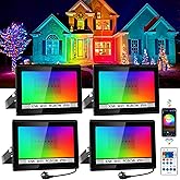 CREPOW RGB LED Flood Light Outdoor 300W Equivalent, 30W Bluetooth RGBCW Smart Floodlights 2700K, 16 Million Color Changing, Timing, Music Sync, IP66 Waterproof Landscape Lighting with US Plug (4 Pack)