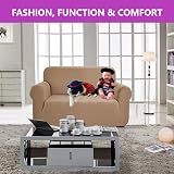 SAMSTEX 2 Seater Sofa Cover 1-Piece Stretch Jacquard Knit Sand view 3
