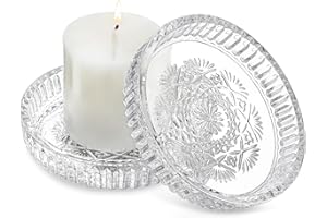 kanpura Crystal Glass Candle Holder Plates Set of 2 3.7 Inch Round Clear Glass Pillar Candle Holder Snowflake Votive Candle H