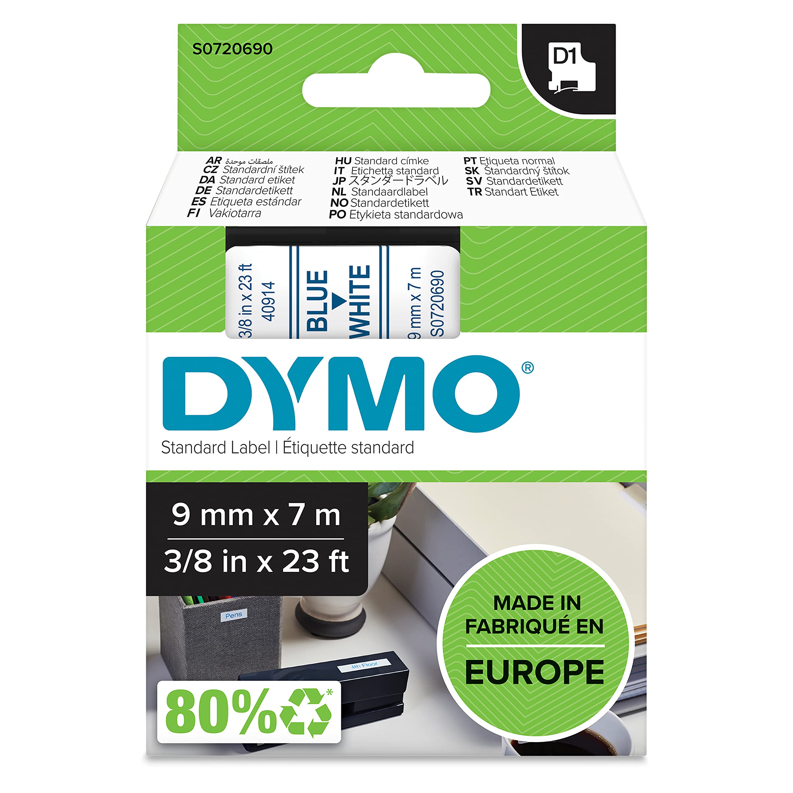 DYMO Authentic D1 Labels | Blue Print on White Tape | 9 mm x 7 m | Self-Adhesive Labels for LabelManager Label Makers | Made in Europe — image 1