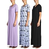 Real Essentials 3 Pack: Women's Soft Maxi Long Nightshirt Short Sleeve Soft Nightgown Sleep Dress (Available in Plus Size)