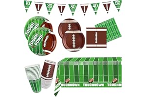 ACPOPBM Football Party Supplies - 98pcs Football Themed Party Decorations Including Plates, Napkins, Cups, Banner and Touchdown Tablecloth for Football Birthday Party Decorations, 24 Guests