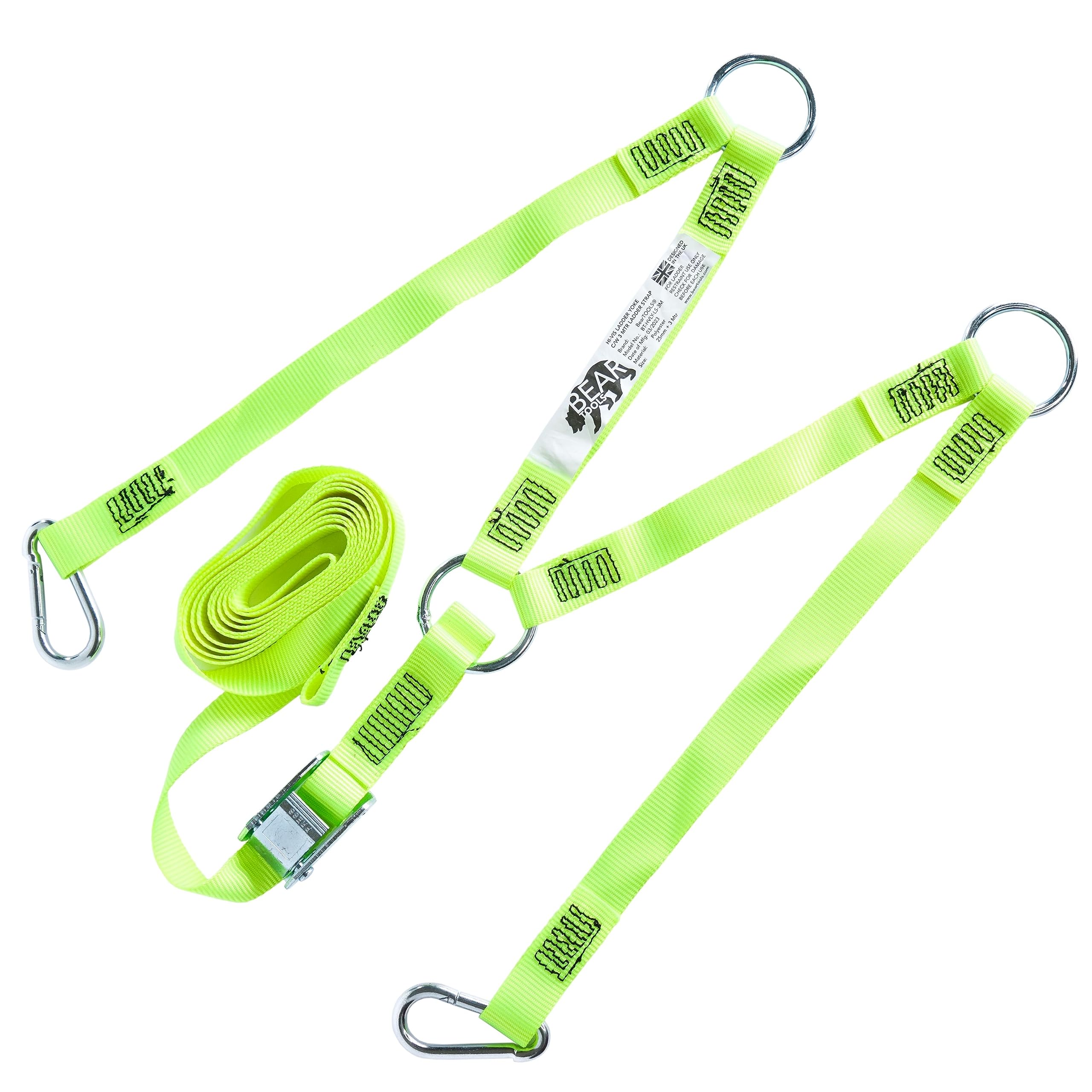 BearTOOLS Hi-Vis Ladder Yoke+3 Meter Hi-Vis Ladder Strap C/W Cam Lock- Complete Ladder Safety Solution - Cam Lock Connector, Stabiliser for Work Ladders-Avoid Slips & Accidents When Working At Height
