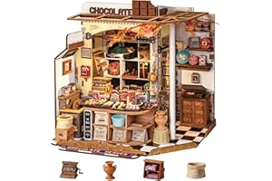 Rolife DIY Miniature House Kit Henry's Chocolate Shop 1:18 Scale Dollhouse Diorama, Tiny House Building Kit Crafts for Adults