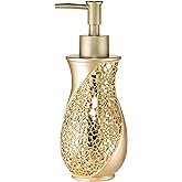 Zahari Home Sinatra Soap Dispenser/Lotion Pump Unique Design Bling Glass Mosaic Décor, Gold