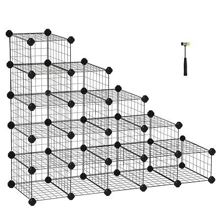 SONGMICS DIY Schuhregal, 15 16 Würfel Metalldraht Aufbewahrungssystem, modularer Steckregal, ineinandergreifender Schuhorgani