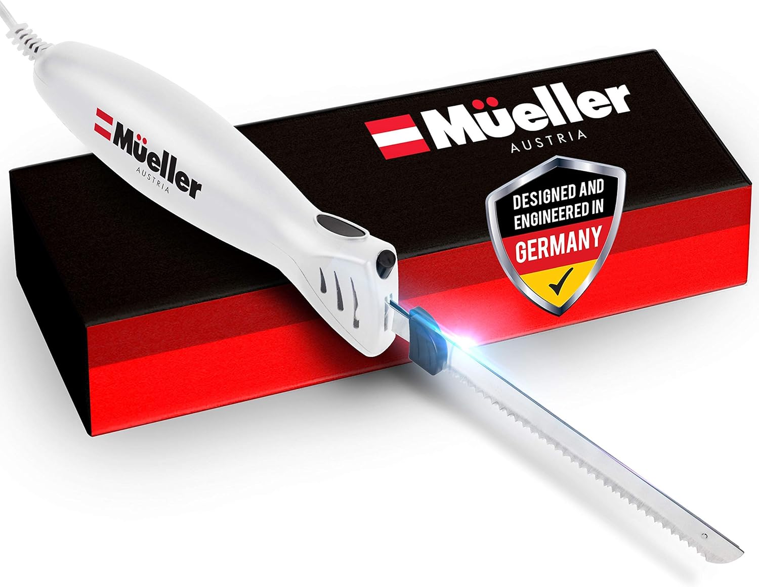 Mueller Ultra-Carver Electric Knife 100W, for Carving Meats, Poultry, Stainless Steel Blades, Powerful Motor, Ergonomic Handle, One-Touch On/Off Button, Blade Release Button, Dishwasher Safe, White: Kitchen & Dining