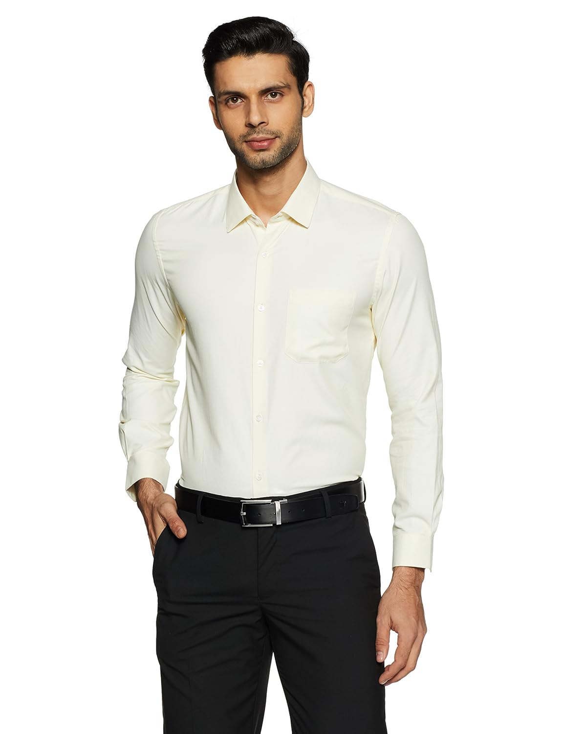 peter england men's solid slim fit formal shirt