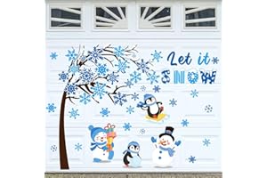 FYSUIMU 38 Pcs Winter Garage Magnets Decoration Christmas Blue Snowman Penguin Snowflake Tree Garage Door Decals Magnetic Refrigerator Stickers for Xmas Holiday Party Home Car Decor