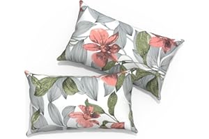 TWLEAR Outdoor Lumbar Pillows 12x20 inch, Rectangle Throw Pillows with Inserts, Decorative Lumbar Cushions for Patio Furniture Garden Couch Home Sofa Office Chair, Pack of 2, Clemens Noir Pink