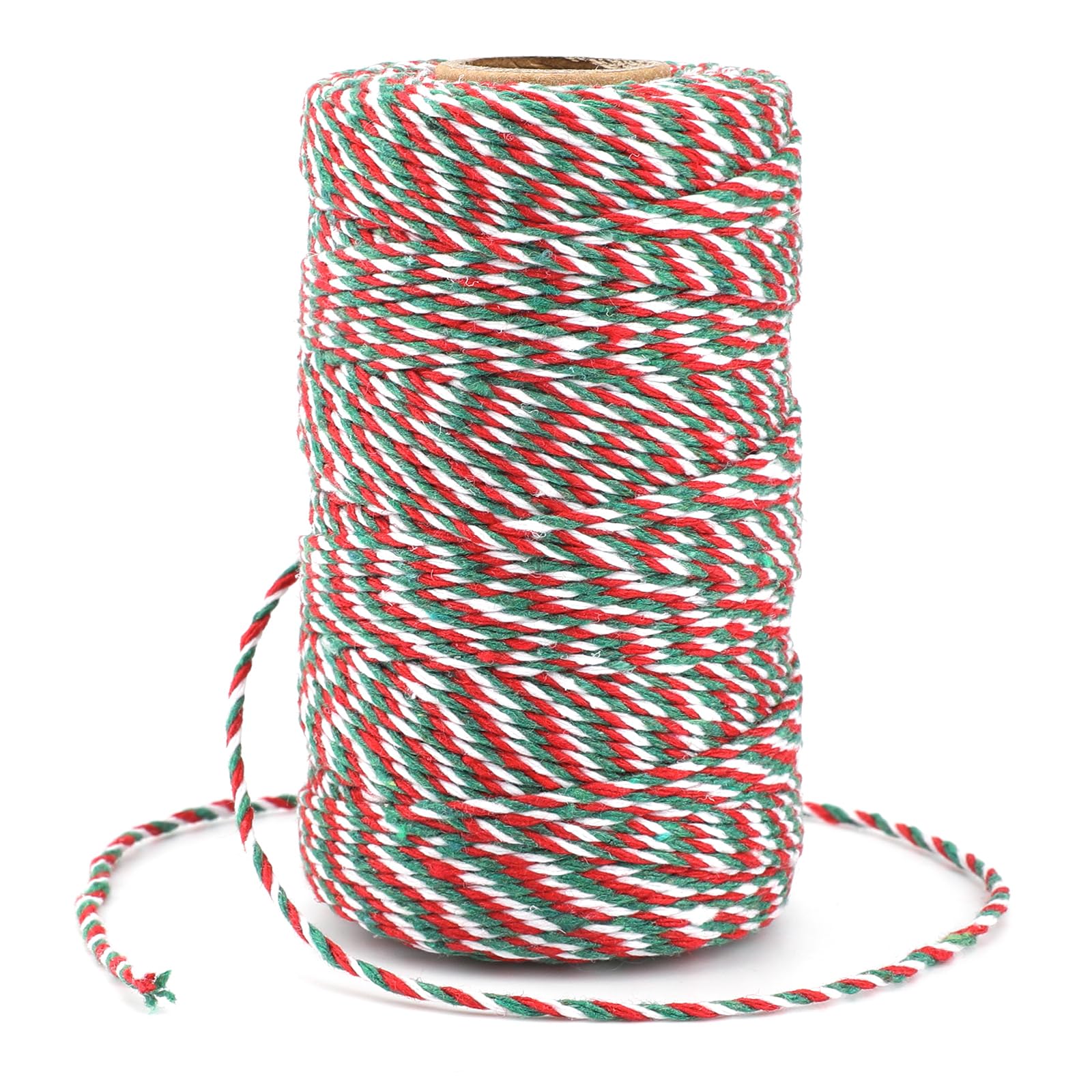 jijAcraft 100M Christmas String for Crafts: 2MM Red Green and White Cotton Bakers Twine String, 328 Feet Packing Twine for DIY Crafts, Gift Wrapping, Christmas Decoration