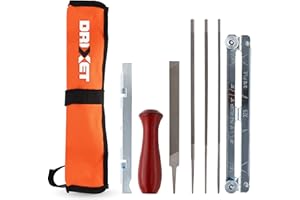 Drixet Chainsaw Sharpener Tool Kit – Includes: 5/32", 3/16" & 7/32 Inch Round Files, Flat File, Depth Gauge, Filing Guide, Handle, Tool Pouch, Combo 8-Piece Pack with Instructions