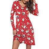 Ekouaer Long Sleeve Nightgowns for Women Sexy Lace Night Shirt V Neck Sleep Shirt Soft Sleepwear