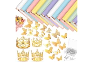 Estune 312 Pcs Gold Edge Flower Wrapping Paper Bulk Crowns for Flower Bouquets Wedding Corsages Pins for Flower 3D Gold Butterfly Wall Decor for Graduation Birthday Wedding DIY Craft(Lovely Color)