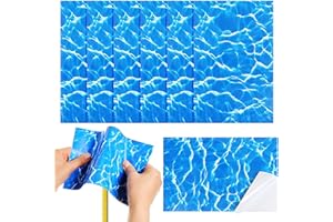 Yexiya 6 Pcs PVC Pool Repair Patches 8.45x5.51 Inch - Heavy-Duty Vinyl Adhesive Patch Kit for Above Ground Pools, Air Mattress, Inflatable Boats, Tents(Ripple,Light Blue)