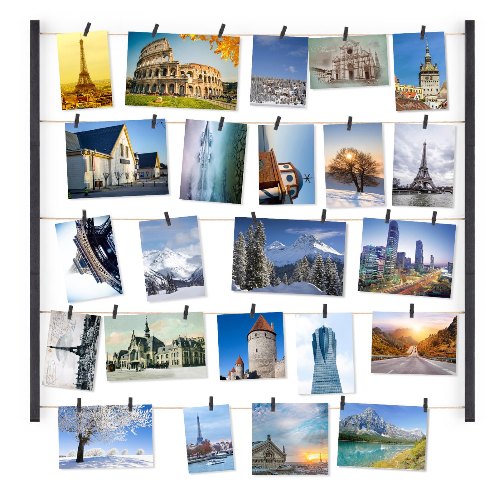 Photo 1 of Love-KANKEI Wood Picture Frame Collage Photo Display Frame 26×29 inch with 30 Clips and Adjustable Twines Collage Artworks Prints Pictures Organizer Gift Black