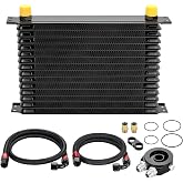 EVIL ENERGY 15 Row Oil Cooler Kit, 10AN Engine Cooler Radiator Universal | Aluminum Cooler, Nylon-Braided CPE Hoses, Fits 340mm / 13.4 inch Brackets, Verify Clearance Before Installation