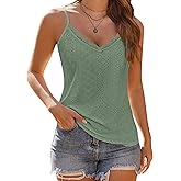 Womens Lace Camisole Tops V Neck Spaghetti Strap Cute Top Sleeveless Blouses Loose Fit Eyelet Tops for Women