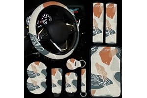 JINGSEN 10 Pieces Abstract Painting Art Printing Car Steering Wheel Cover Center Console Armrest Pad Headrest Seat Belt Cover Handbrake Cover Keychain Coaster Full Set Car SUV (Abstract Art 1)