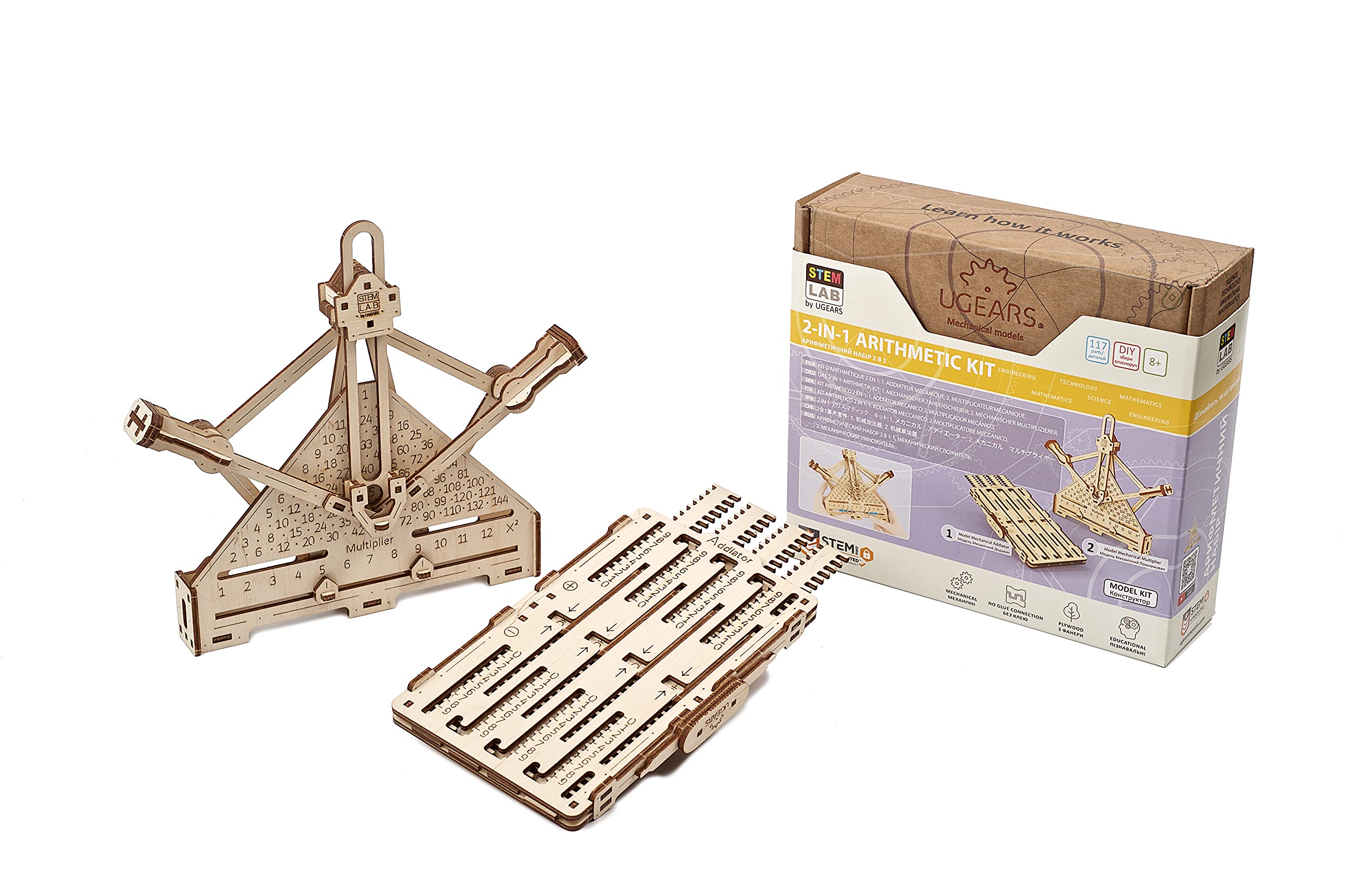 UGEARS STEM Lab Model Kit - Creative 3D Wooden Puzzles for Adults, Teens and Children - DIY Mechanical Science Kit for Self Assembly - Educational and Engineering 3D Puzzles with App (Arithmetic kit)