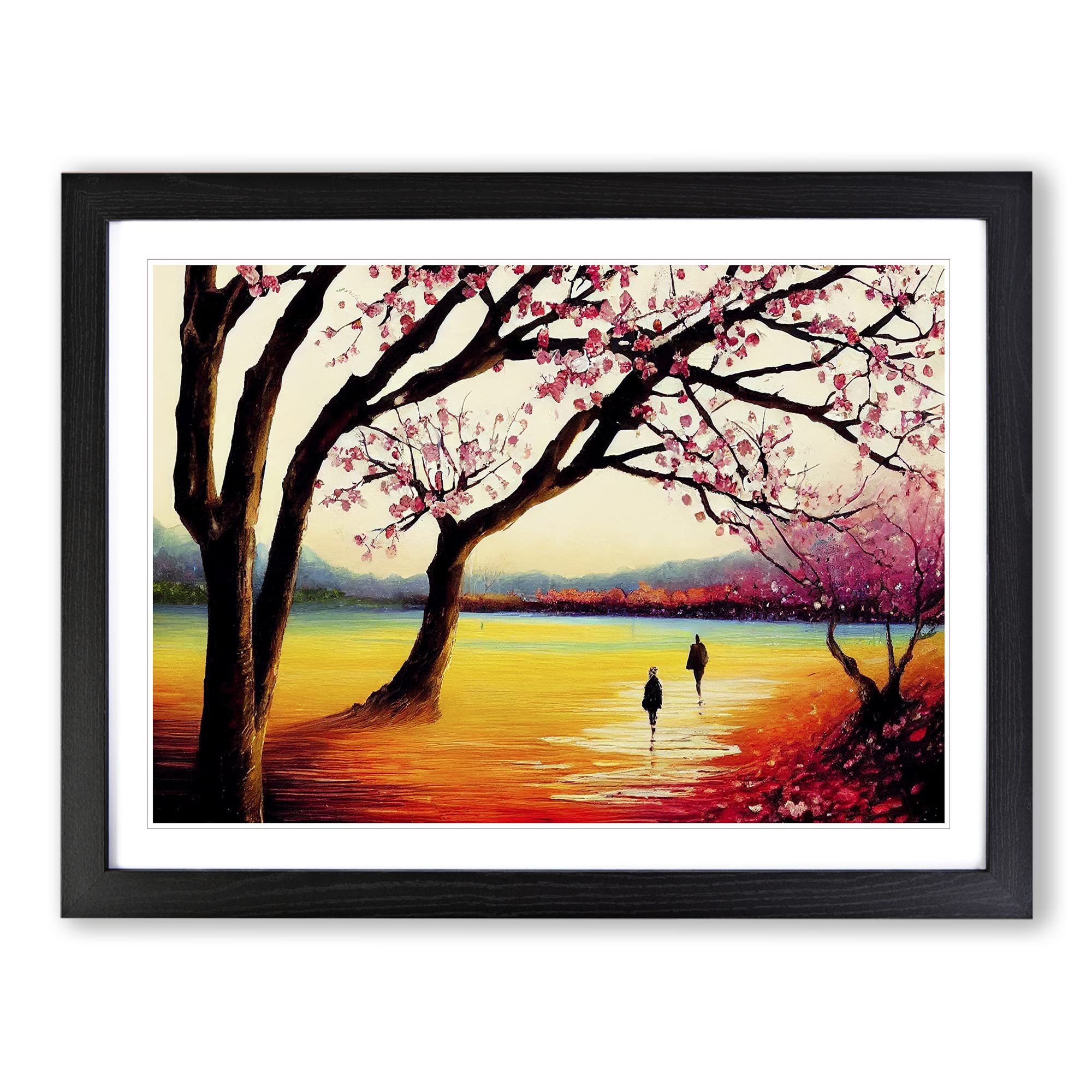 Cherry Blossom Tree Park Vol.5 Framed Print | A3 Black Framed Wall Art | Ready to Hang | Modern Floral Picture | Living Room Bedroom Lounge Office