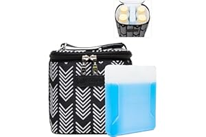 SARAH WELLS Cold Gold Breastmilk Cooler Bag with Safety Tested Ice Pack – Insulated Milk Storage for Work, Travel & Daycare – Fits Bottles & Parts – Durable, Washable, Cooler for Moms (Black and White)