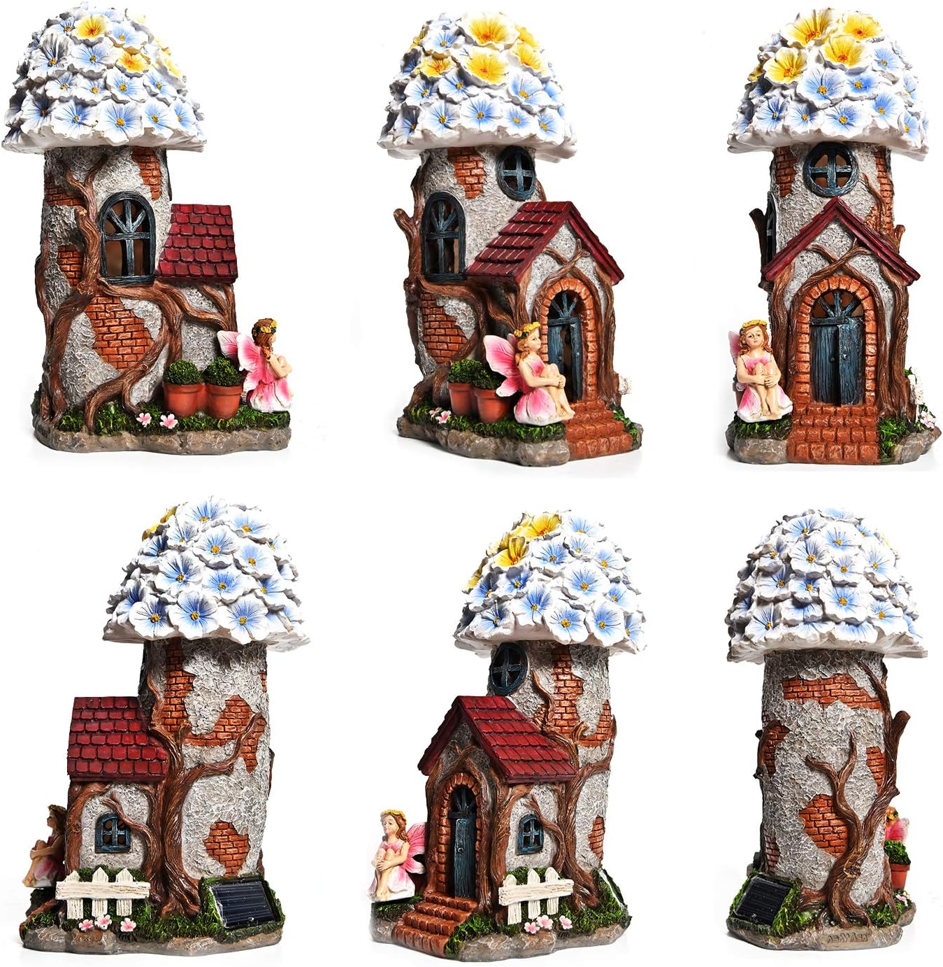 ASAWASA Resin Fairy Flower House Solar Garden Statues and Sculptures Outdoor Decor,Garden Figurines with Solar Powered Lights for Patio,Lawn,Yard Art Decoration,Garden Gift,6.3x4.7x9.9 Inch: Kitchen & Dining
