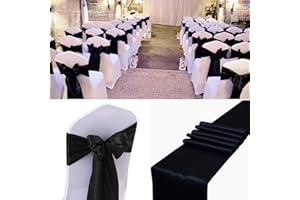 SATULGAU 100 PCS Satin Chair Sashes Decorative Bow Satin Chair Sashes Ties Back Ribbon Bows Chair Cover Band for Wedding Party Ceremony Reception Events Banquet Restaurant Home Kitchen Decor(7x108inch,Black)