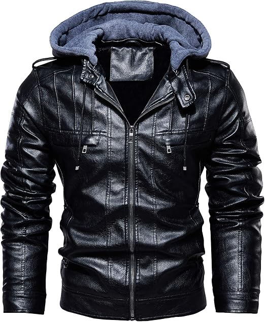 leather hooded jackets mens amazon