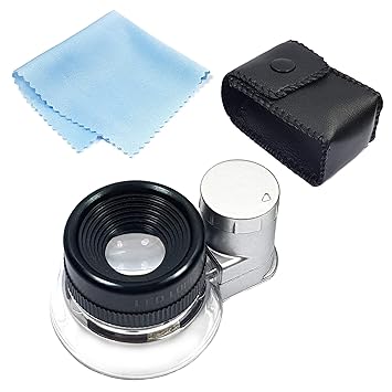 UHRERBE Juwelierlupe Uhrmacherlupe 20-fache Vergrößerung Lupe premium Schmucklupe mit LED Licht Faktor 20x mit Fassung aus Al