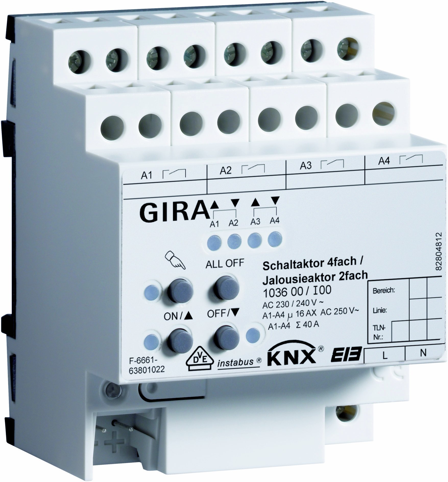GIRA 103600 Schalt-Jalousieaktor 4fach/2fach 16 A KNX/EIB REG