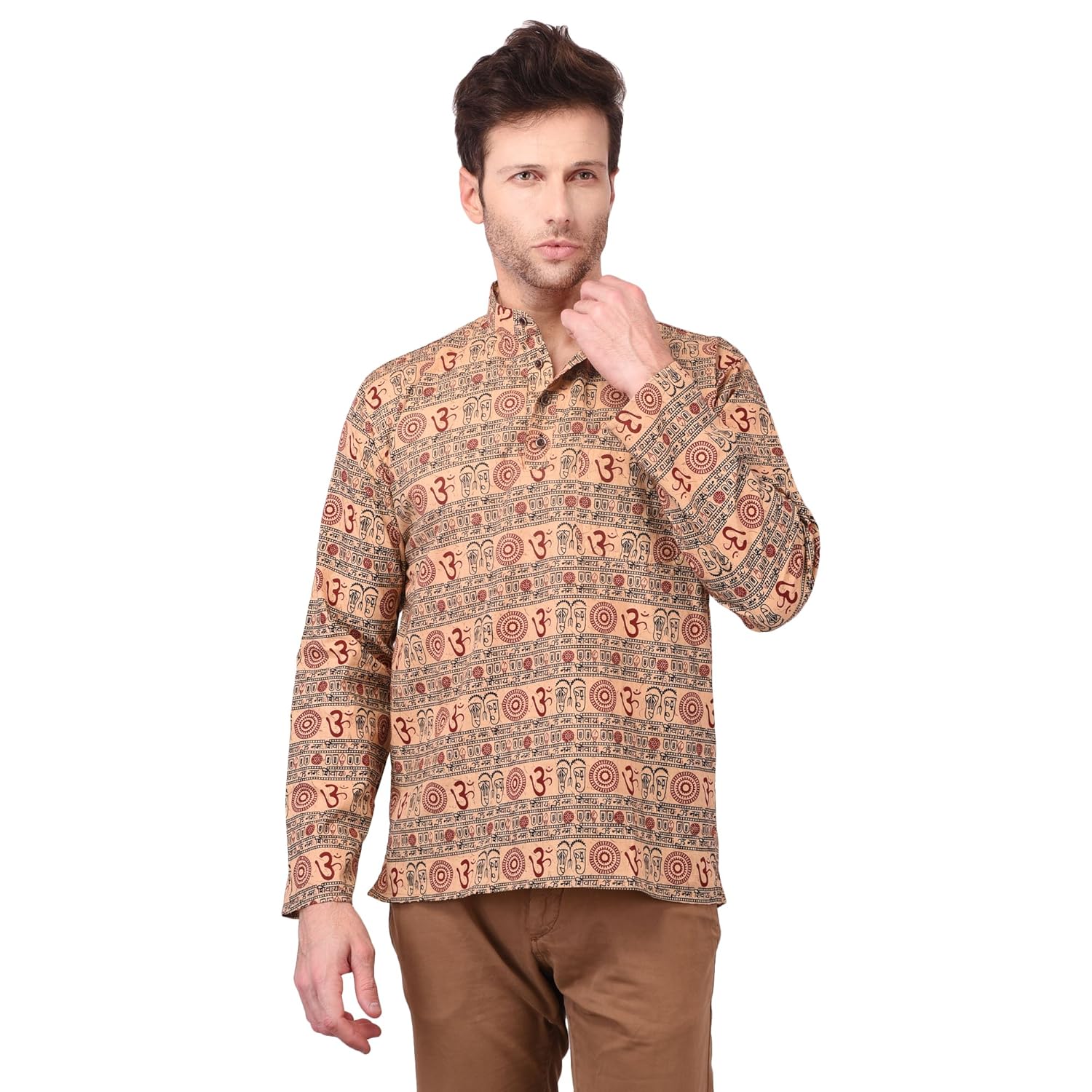ldhsati full sleeve short om printed kurtas pure cotton kurta for men's and boy's