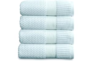 NY Loft 100% Cotton Bath Towels 4 Pack | Super Soft & Absorbent Quick-Dry Bath Towels 30" x 52" | Textured and Durable Cotton | Trinity Collection (4 Pack Bath Towel, Seafoam)