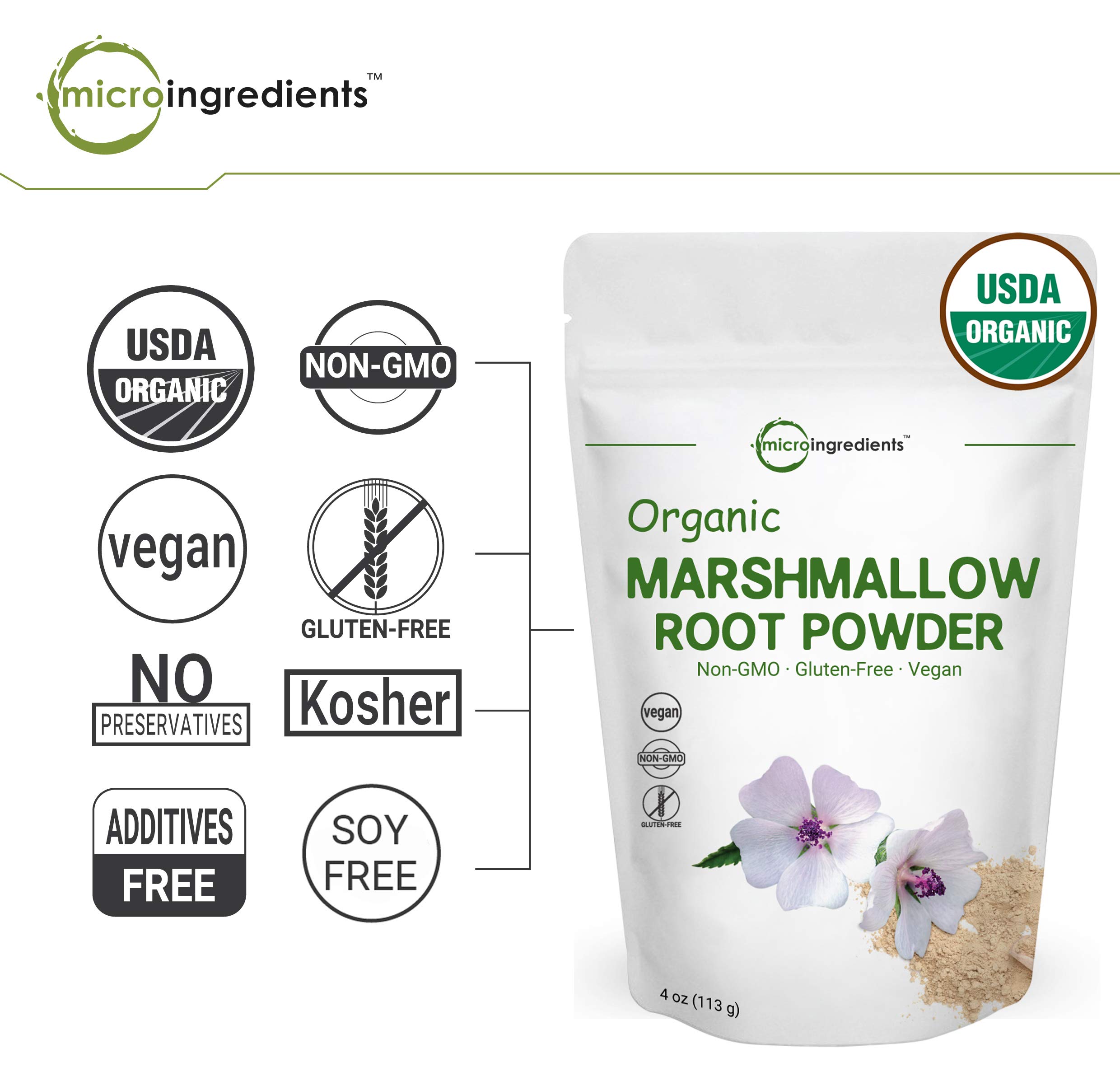 Pure USDA Organic Marshmallow Root Powder, 4 Ounce, Supports Digestive