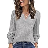 Lylinan Womens Sweaters V Neck Long Sleeve Pullover Tops Fall Fashion Casual Clothes S-XXL