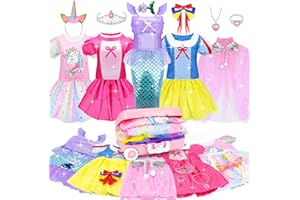 JEMSHE 15 Pcs Princess Dress Up Clothes for Little Girl Role Play Costume Gift Set, Princess Mermaid Pretent Play Outfit Toys for Toddler Girls, Cosplay Birthday Party Gifts for Girls Age 3 4 5 6 7+ Year Old