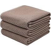 Mia'sDream Cotton Dish Towels for Kitchen, Kitchen Towels, Hand Face Head Towel Waffle Weave, Soft and Absorbent Bath Guest Gym Towel Washcloths, 13inch x 28inch 3 Pack (Brown)