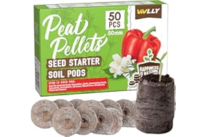 Vivlly Peat Pellets - 50pcs 50mm, Seed Starter Pods for Planting Flowers Herbs Vegetables & Bonsai - Compressed Peat Moss for Indoor/Outdoor Gardening - Avoid Root Shock Natural Potting Soil