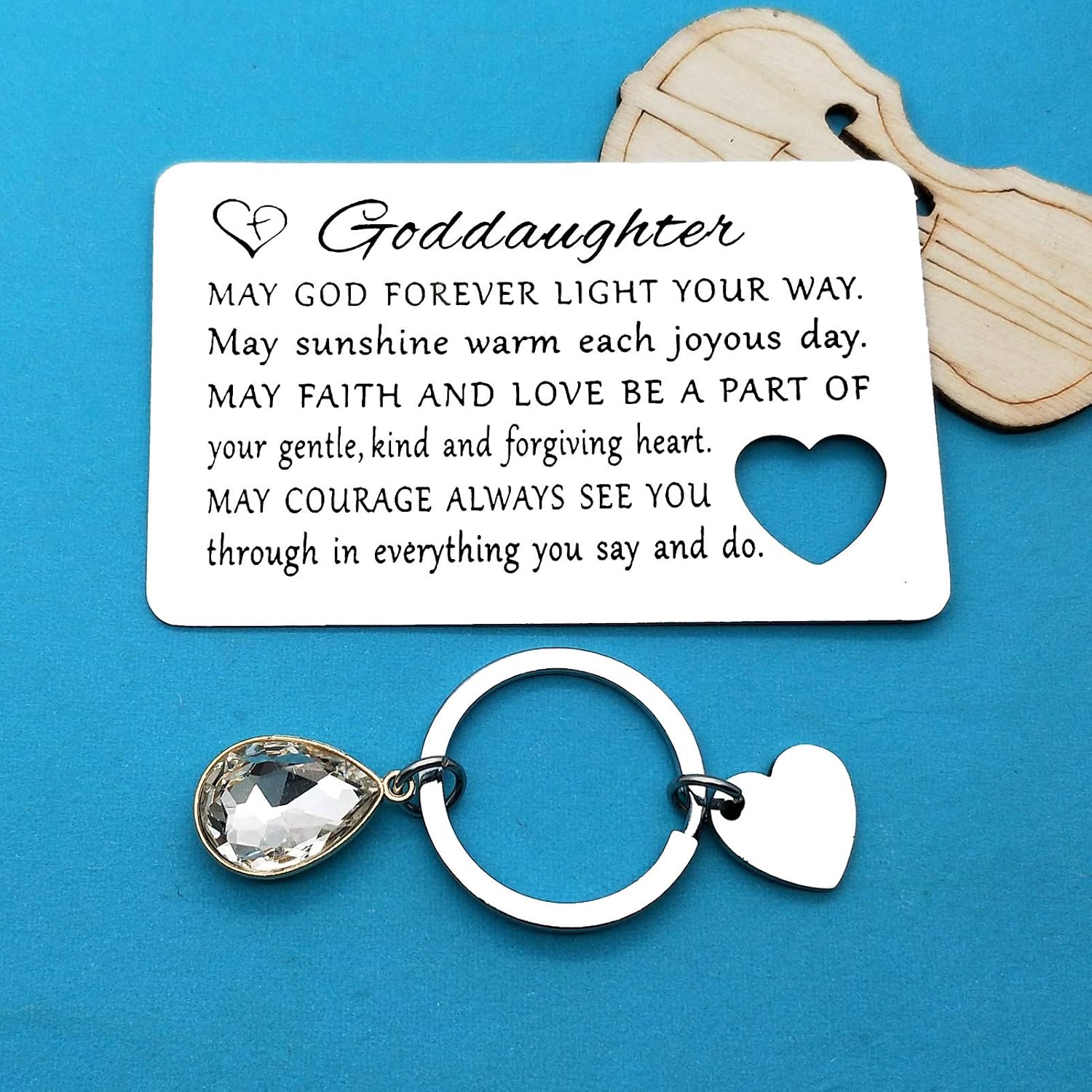 Goddaughter Christening Gifts Engraved Wallet Insert Card May God Forever Light You Way Goddaughter Gifts from Godmother Godfather Baptism Gifts Christmas Birthday Card Gifts for Goddaughter - Image 3