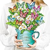 Airpark Pop Up Birthday Cards for Women, Paper Flowers Bouquet Card for Mom | 3D Pop Up Card 12&rsquo;&lsquo; with Note Envelope, Birthday, Greeting, Get Well, Thank You Cards for Mom Wife, Daisies and Butterflies