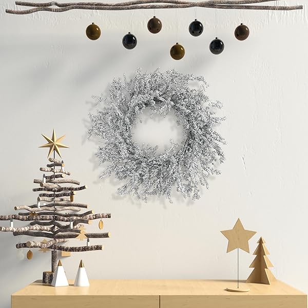 26 INCH WINTER FRONT DOOR WREATH SILVER BERRY WREATH WINTER CHRISTMAS WREATH WITH SILVER METALLIC BERRY ON FARMHOUSE GRAPEVINE FOR FESTIVAL CELEBRATION FRONT DOOR WALL WINDOW DECORATION HOME DÉCOR